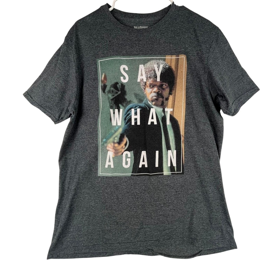 Pulp Fiction T Shirt Mens Large (L) Say What Again Jules Graphic Charcoal Gray